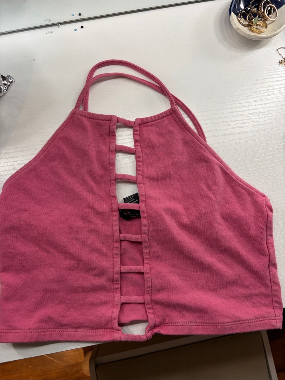 Forever 21 Pink Halter Ladder-Back Crop Top